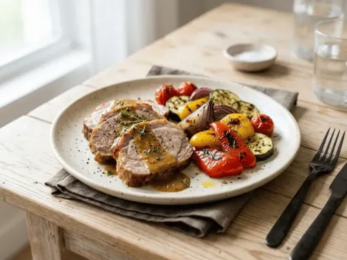 Bondiola a la mostaza con vegetales grillados